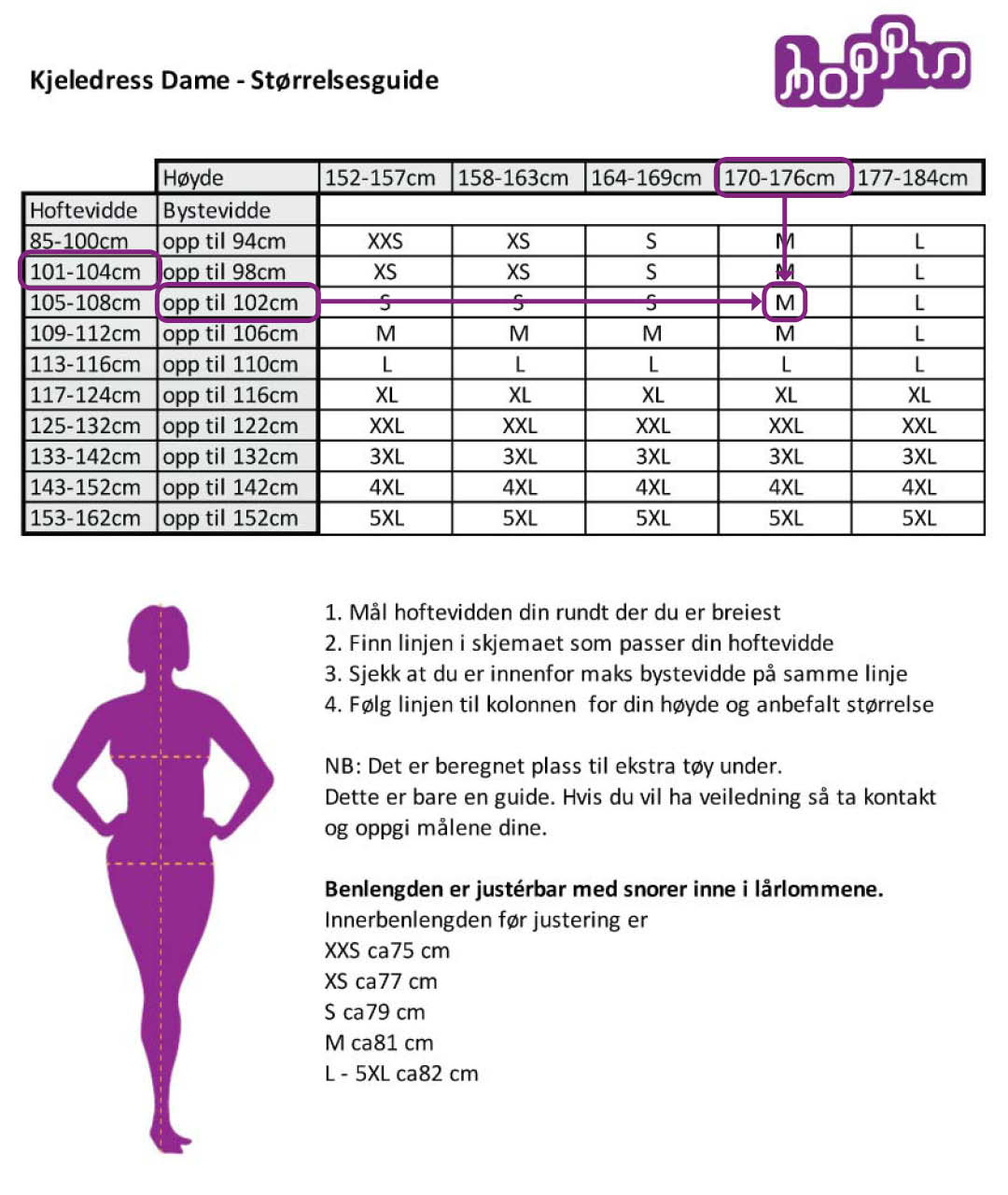 illustrasjon 2 av størrelsesguide